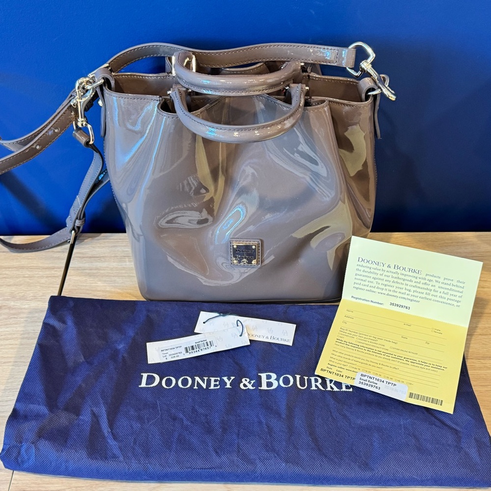 Dooney & Bourke Small Barlow Satchel Espresso Patent Leather NWT